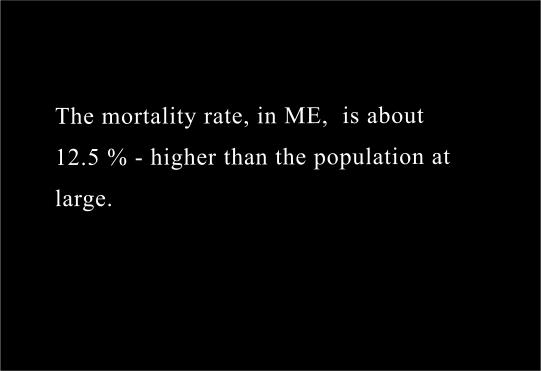 The mortality rate, in ME,  is about 
12.5 % - higher than the population at 
large.